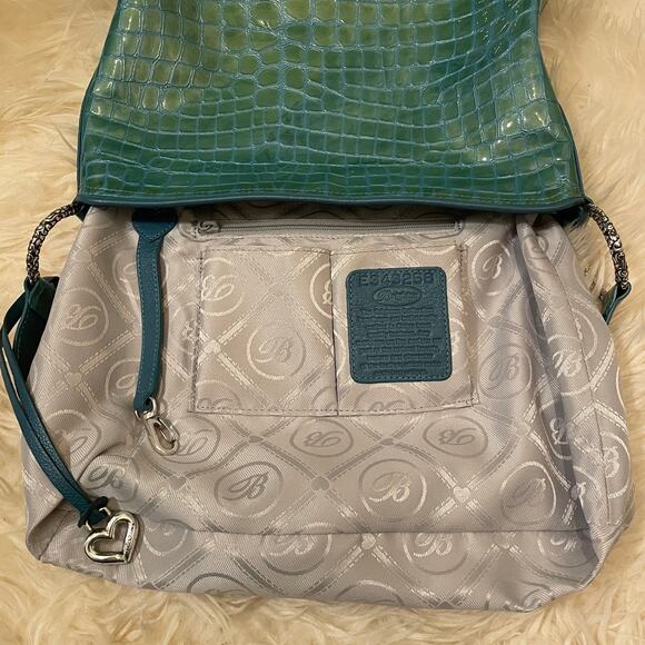 Brighton Cher Croc-Embossed Shoulder Bag Set | Turquoise Patent, Wallet + Strap - Picture 6 of 16